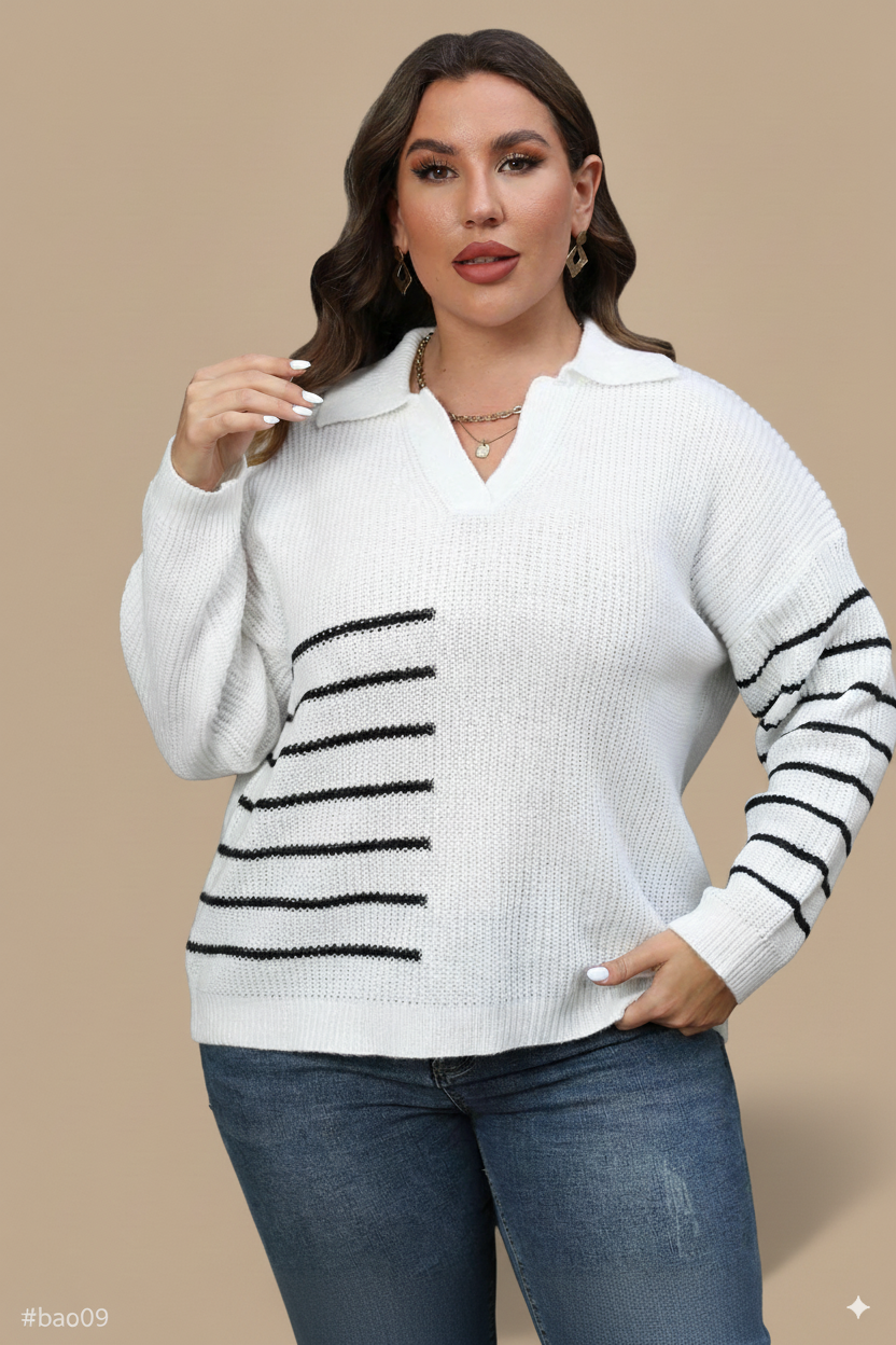 Plus Size Striped V-Neck Sweater