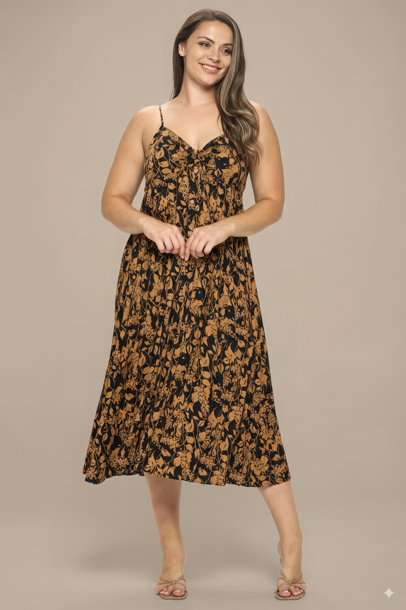 Plus Botanical Print Front Tie Maxi Dress