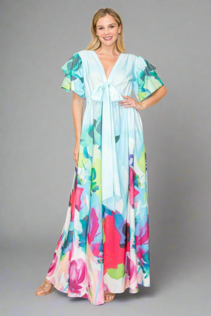 Printed V Neck Maxi Dress