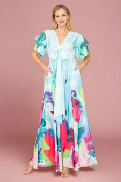 Printed V Neck Maxi Dress
