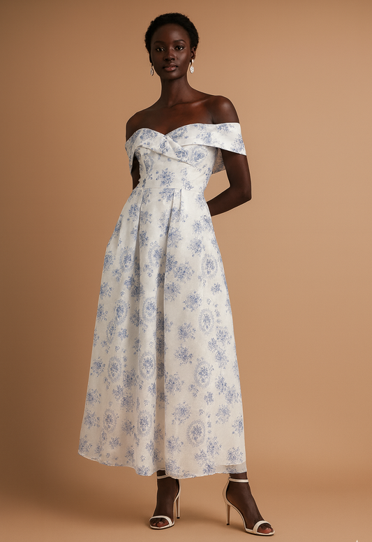 MABLE Floral Printed Off Shoulder Maxi Dress