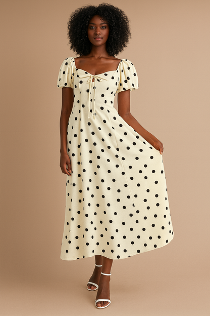 MABLE Polka Dot Puff Sleeve Midi Dress