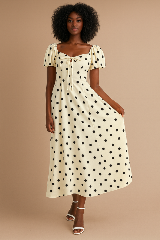 MABLE Polka Dot Puff Sleeve Midi Dress