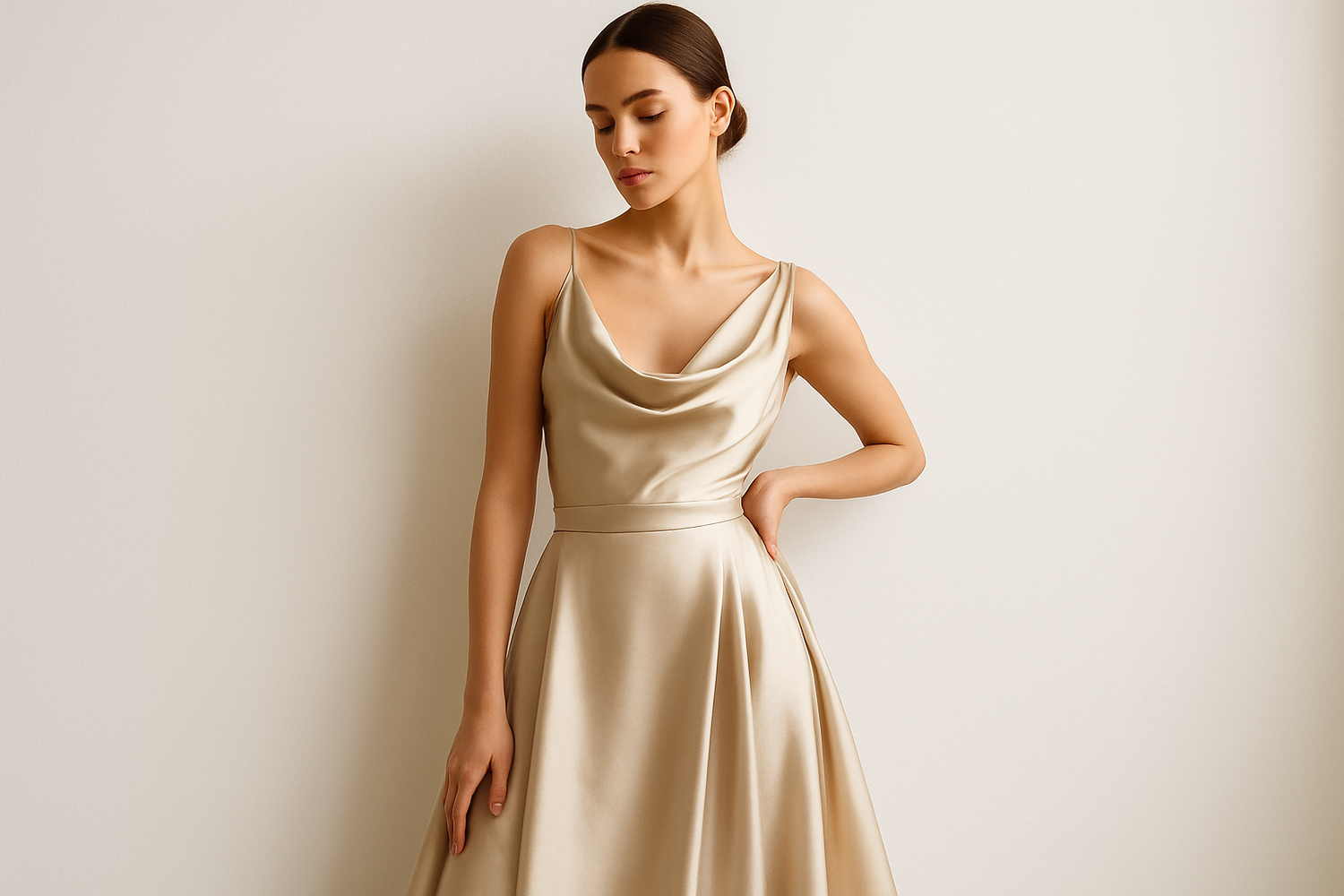 Minimalist model with a luxurious dress